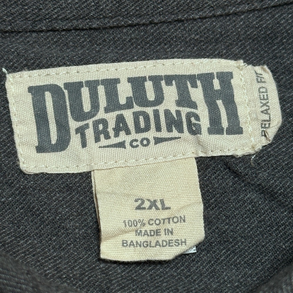 Duluth Trading Free Swingin' Button Down Flannel Shirt Mens 2XL Relaxed Charcoal - Picture 3 of 10